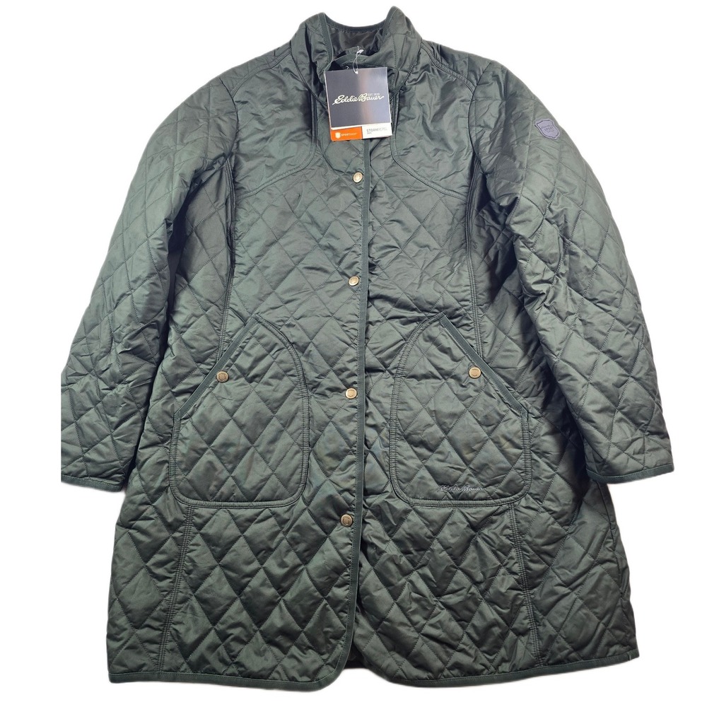 Eddie Bauer Quilted Jacket Women Large Petite PL Green StormRepel Sport Shop NEW